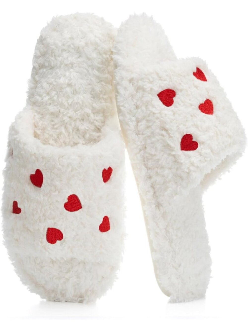 Women's Red Heart Memory Foam Open Toe Soft Faux Fur Non Slip Washable Slippers